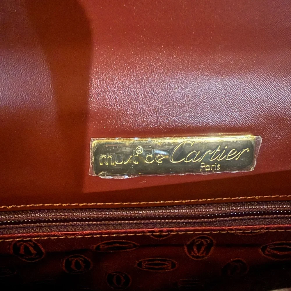 Cartier Burgundy Leather Clutch with After Market Gold Chain and Original Card - Picture 8 of 11